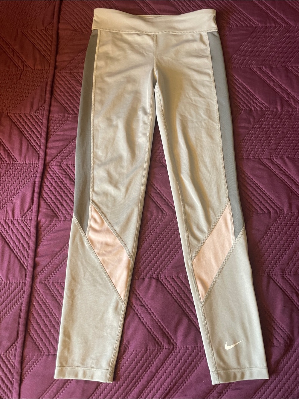 Nike Light Gray and Blush Panel Leggings